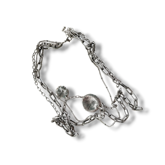 NWOT Antiqued Silver Tone Multi Layered Coin Chain Necklace - Picture 3 of 11